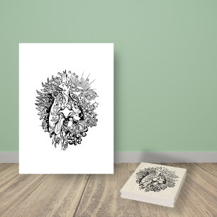 Rooster Line Art Colouring Page Rubber Stamp