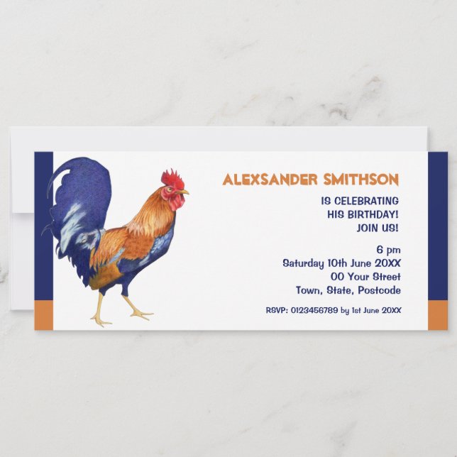 Rooster long Birthday Party Invitation (Front)