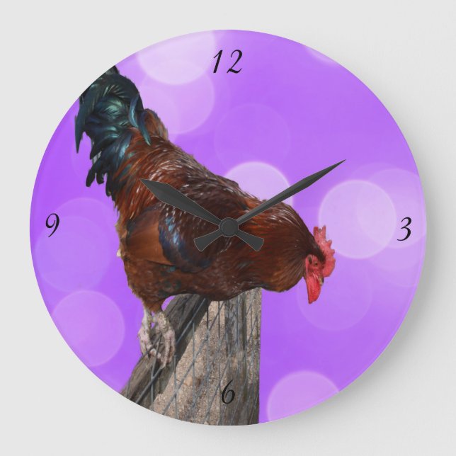 Rooster Nosy Parker, Pink Large Wall Clock. Large Clock (Front)