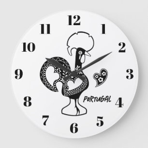 Rooster of Barcelos, Portugal, silhouete Large Clock