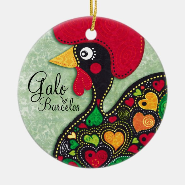 Rooster of Portugal - Galo de Barcelos Ceramic Tree Decoration (Front)