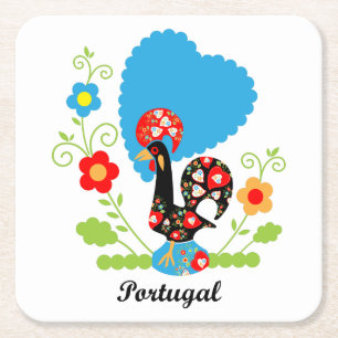 Rooster of Portugal Square Paper Coaster
