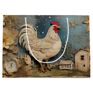 Rooster Old macdonald Farm Collage Large Gift Bag