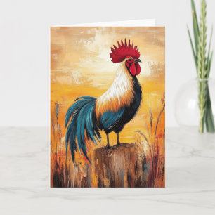 Rooster on a Post Oil Painting Card