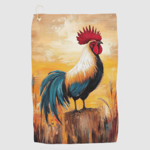 Rooster on a Post Oil Painting Golf Towel
