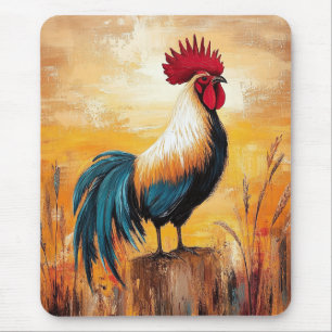Rooster on a Post Oil Painting Mouse Mat