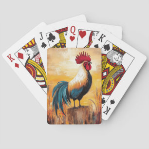 Rooster on a Post Oil Painting Playing Cards
