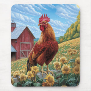 Rooster on a Sunflower Farm Painting Mouse Mat