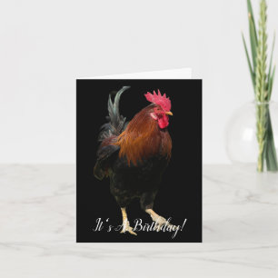ROOSTER ON BLACK PHOTO BIRTHDAY GREETING CARD