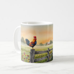 Rooster on Fence and Windmill Mug