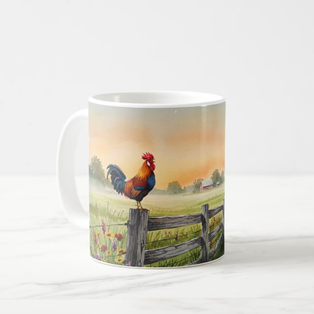 Rooster on Fence and Windmill Mug (Front Left)