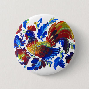 Rooster Petrykivka Ukrainian art 6 Cm Round Badge