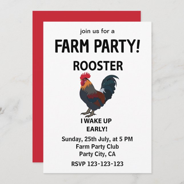 Rooster Petting Zoo I Wake Up Early Funny Rooster Invitation (Front/Back)