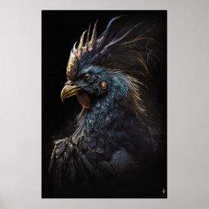 Rooster Portrait Animal Nature Wildlife Dark Paint Poster