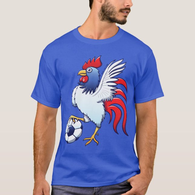 Rooster Posing and Stepping on a Soccer Ball T-Shirt (Front)