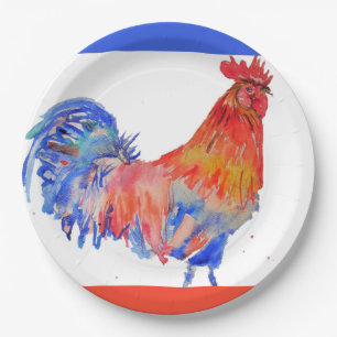 Rooster Red Watercolor Birthday Party Paper Plate