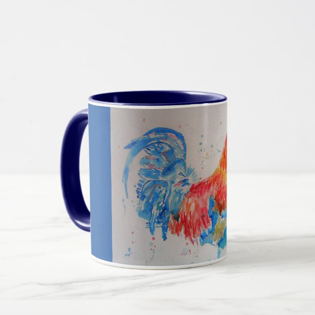 Rooster Red Watercolor Roosters Colorful Bird Mug (Front Left)