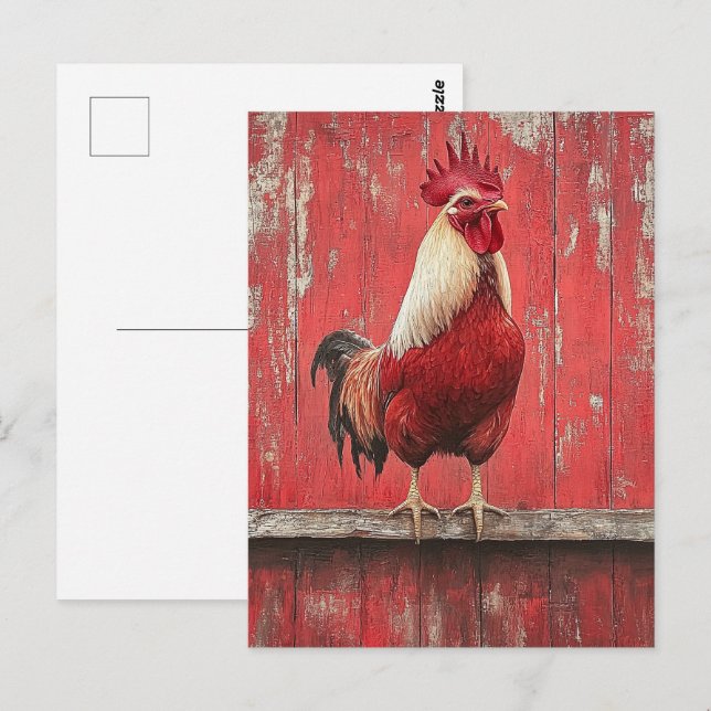 Rooster Red Wood Barn Wall Postcard (Front/Back)