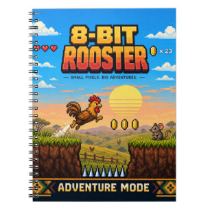 Rooster, Retro 8-Bit Pixel Art Notebook