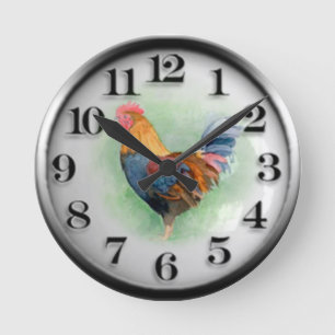 Rooster retro round clock