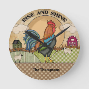 Rooster Rise and Shine Wall Round Clock