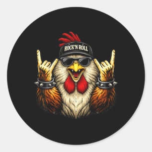 Rooster Rock On Music Heavy Metal Funny Gifts Men Classic Round Sticker