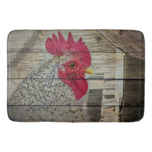 Rooster Rustic Chicken Coop Barn Board Bath Mat