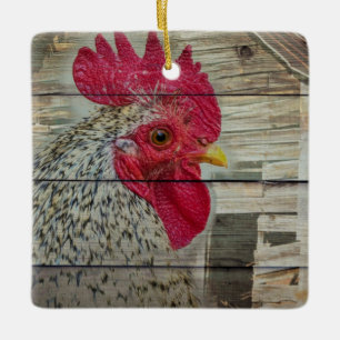 Rooster Rustic Chicken Coop Barn Board Ceramic Ornament