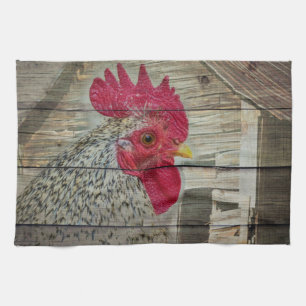 Rooster Rustic Chicken Coop Barn Board Tea Towel