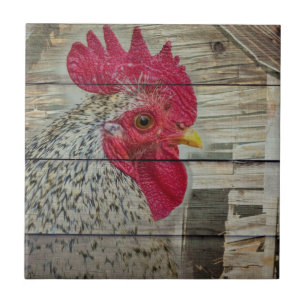 Rooster Rustic Chicken Coop Barn Board Tile