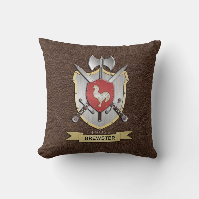 Rooster Sigil Battle Crest Brown Cushion (Front)