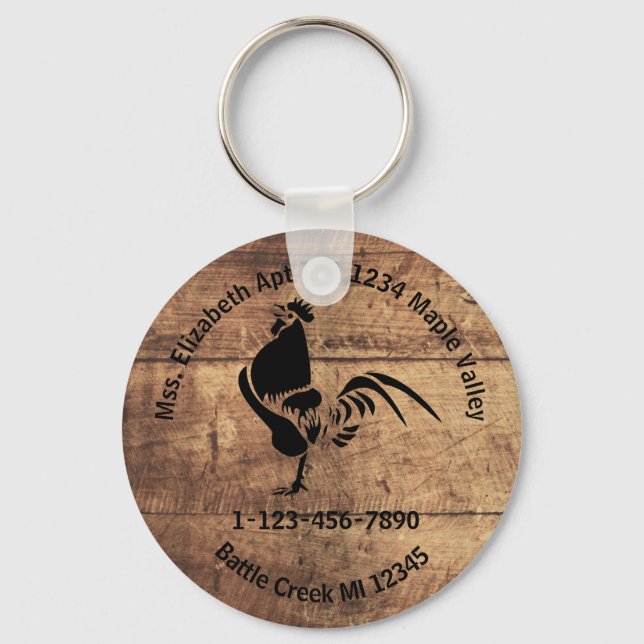 Rooster Silhouette Home or Business Contact Info K Key Ring (Front)