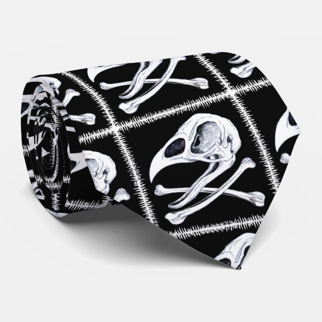 Rooster Skull and Crossbones Tie (Rolled)