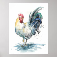 Rooster Splash - Watercolor