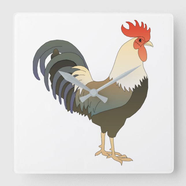 Rooster Square Wall Clock (Front)