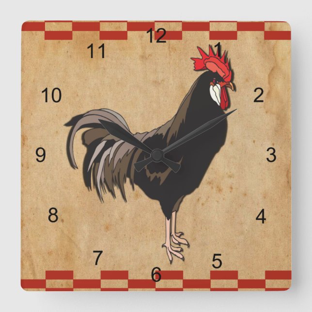 Rooster Square Wall Clock (Front)