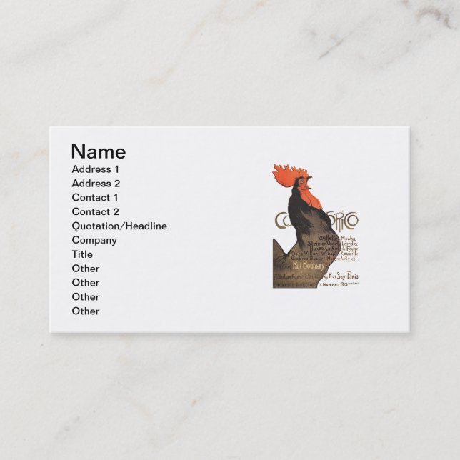 Rooster Steinlen Cocorico French Art Business Card (Front)