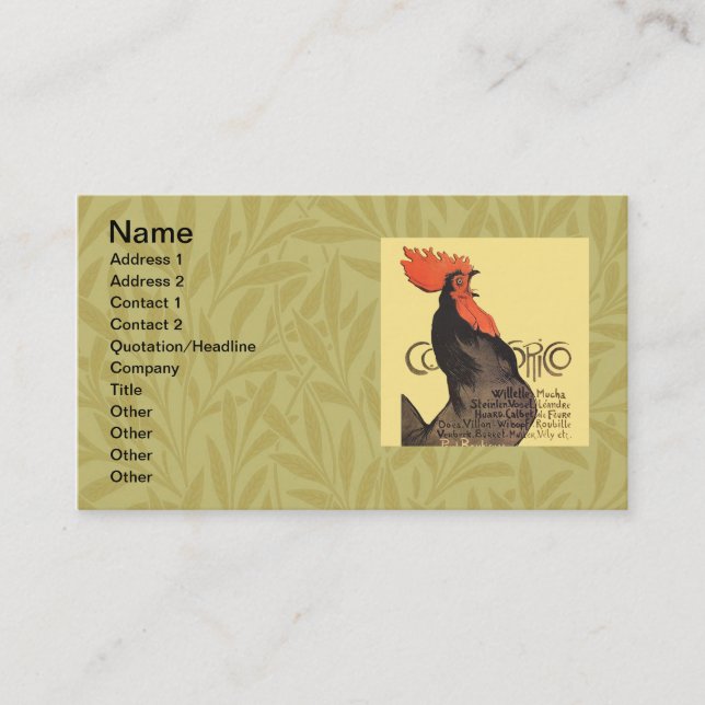 Rooster Steinlen Cocorico French Art Business Card (Front)