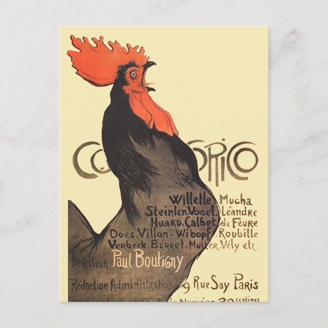 Rooster Steinlen Cocorico French Art Postcard (Front)
