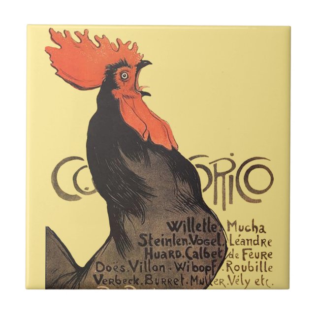 Rooster Steinlen Cocorico French Art Tile (Front)