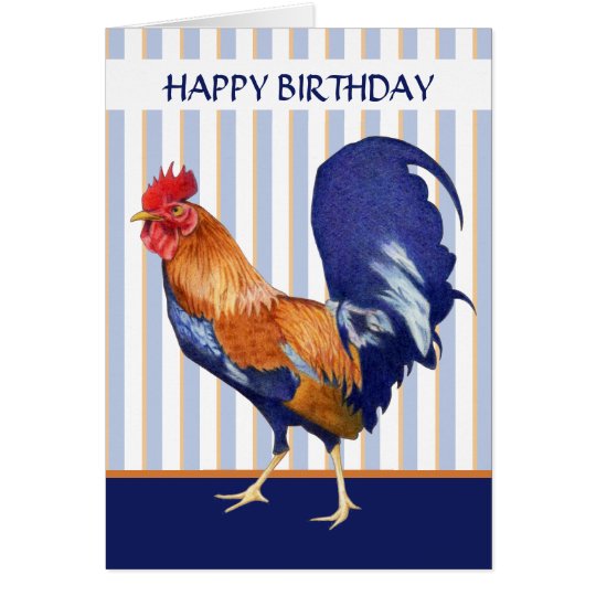 Rooster stripes Happy Birthday Card