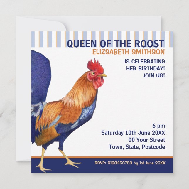 Rooster Stripes Party Invitation (Front)