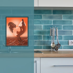 Rooster Sunset Orange Kitchen Wall Art - Poster