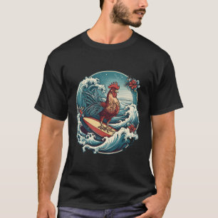 Rooster Surfer Chicken Surfing Kauai Hawaiian Surf T-Shirt