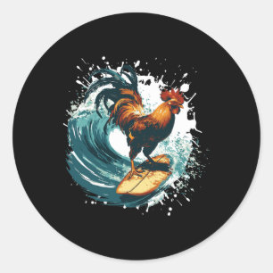 Rooster Surfing Animal Sport Surfer Classic Round Sticker