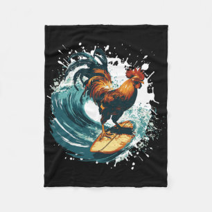 Rooster Surfing Animal Sport Surfer  Fleece Blanket