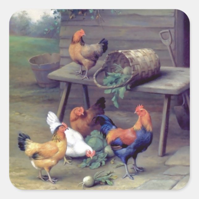 Rooster Turnip Basket Hens Square Sticker (Front)