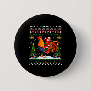 Rooster Ugly Xmas Gift Santa Riding Rooster Christ 6 Cm Round Badge