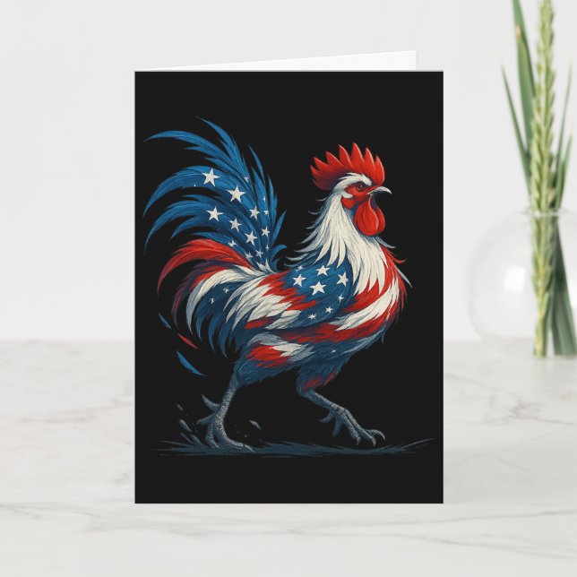 Rooster Us Flag Fight Chicken  Card (Front)