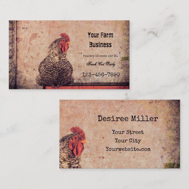 Rooster Vintage Antique Texture Farm Country Business Card (Front/Back)